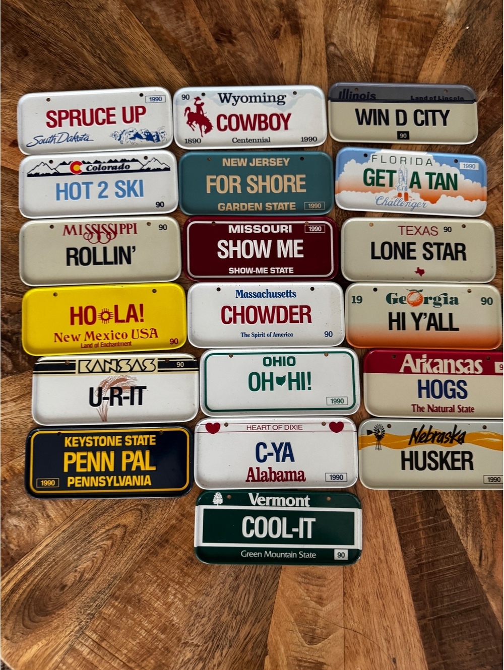 Lot of 19- 1990 Post Cereal Mini State License Plates Metal Bike Tags Rare
